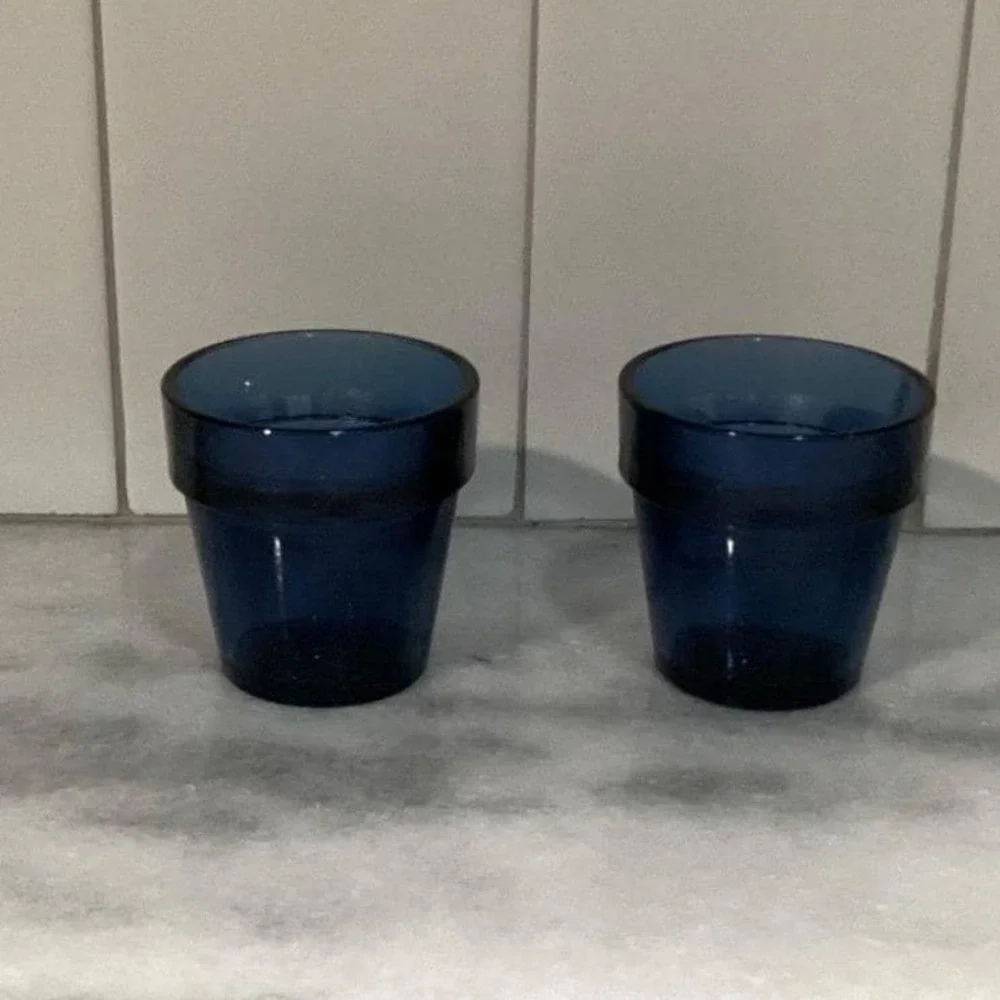 Cobalt Blue Thick Glass‎ Mini Votive Candle Holders, Set of 2, Toothpick Cups
